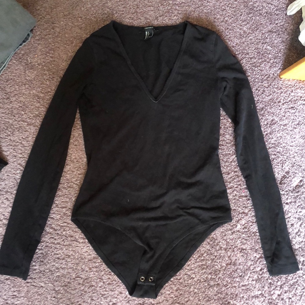 Long Sleeve Black v-neck bodysuit